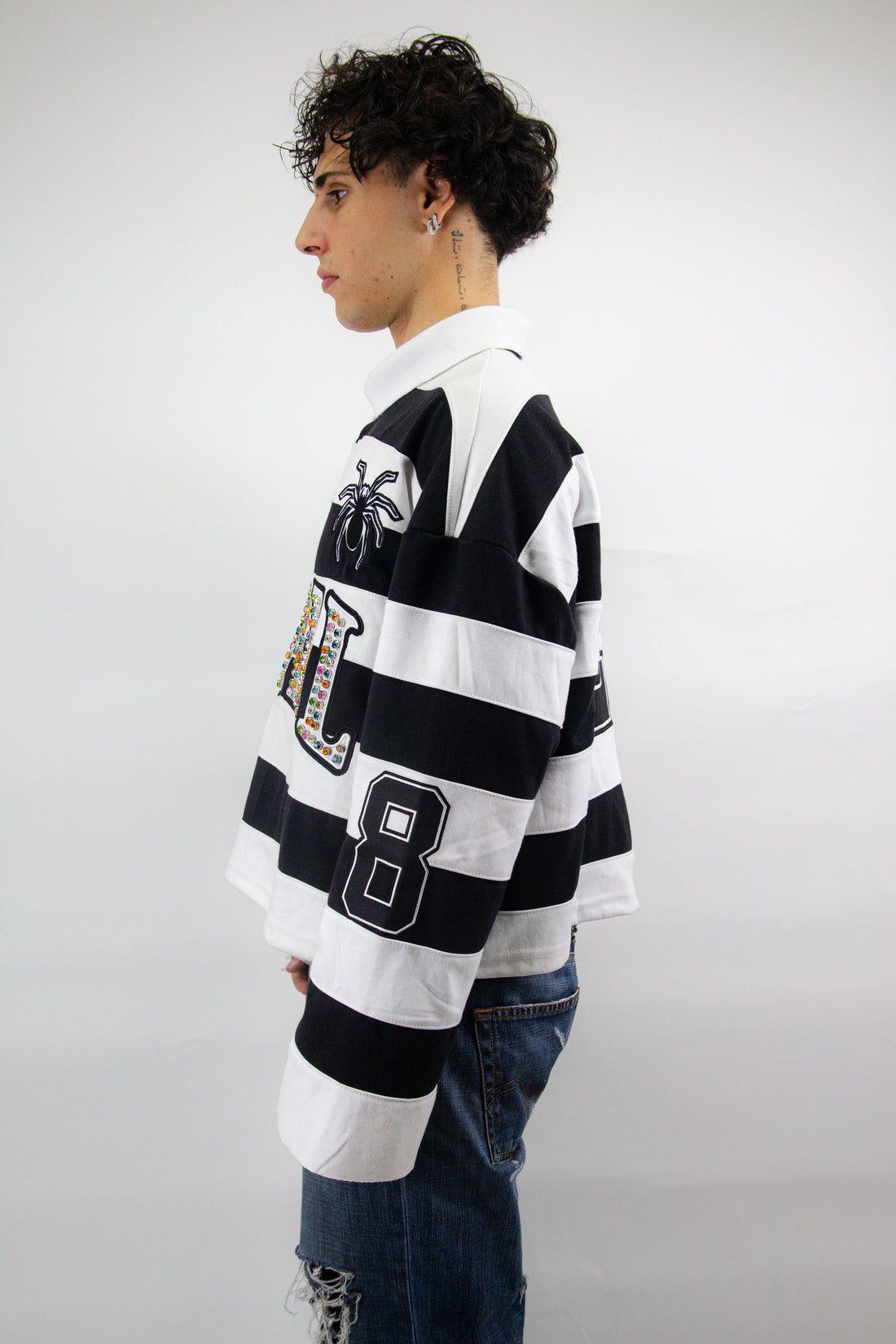 EMBROIDERY GEMS FLARED POLO ( BLACK EDITION )