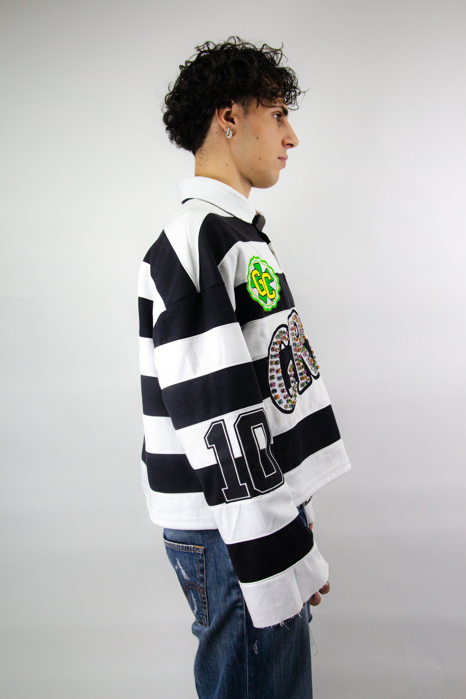 EMBROIDERY GEMS FLARED POLO ( BLACK EDITION )