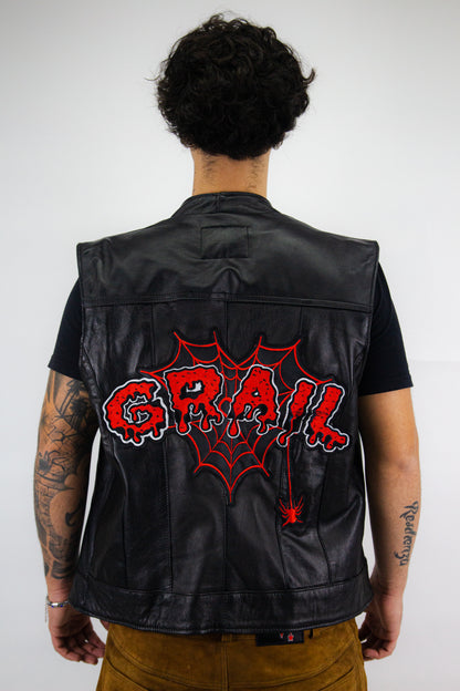 EMBROIDERED SLEEVELESS JACKET - REAL LEATHER