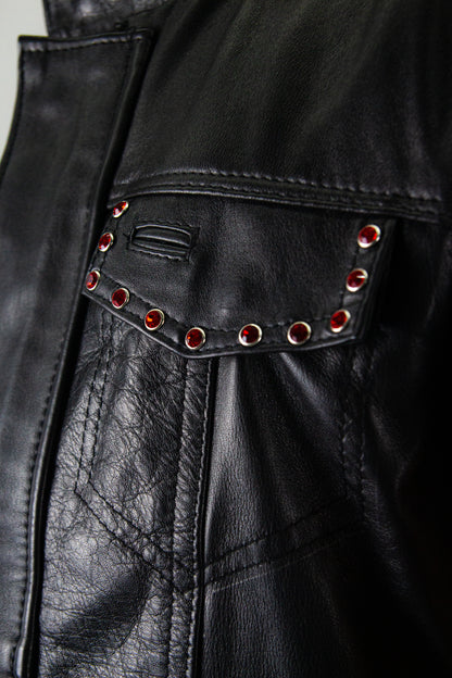 EMBROIDERED SLEEVELESS JACKET - REAL LEATHER