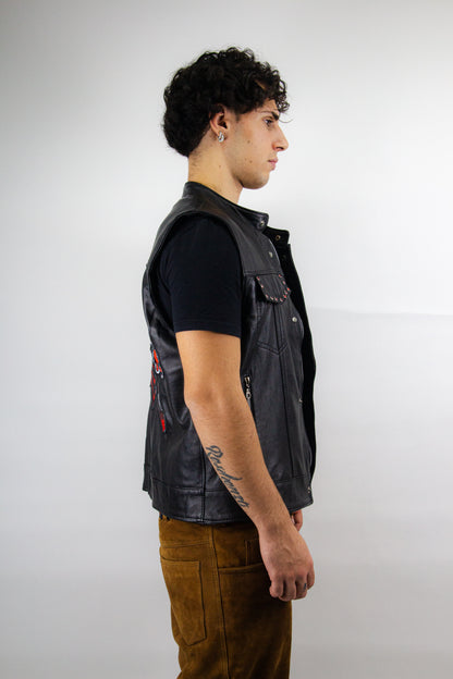 EMBROIDERED SLEEVELESS JACKET - REAL LEATHER