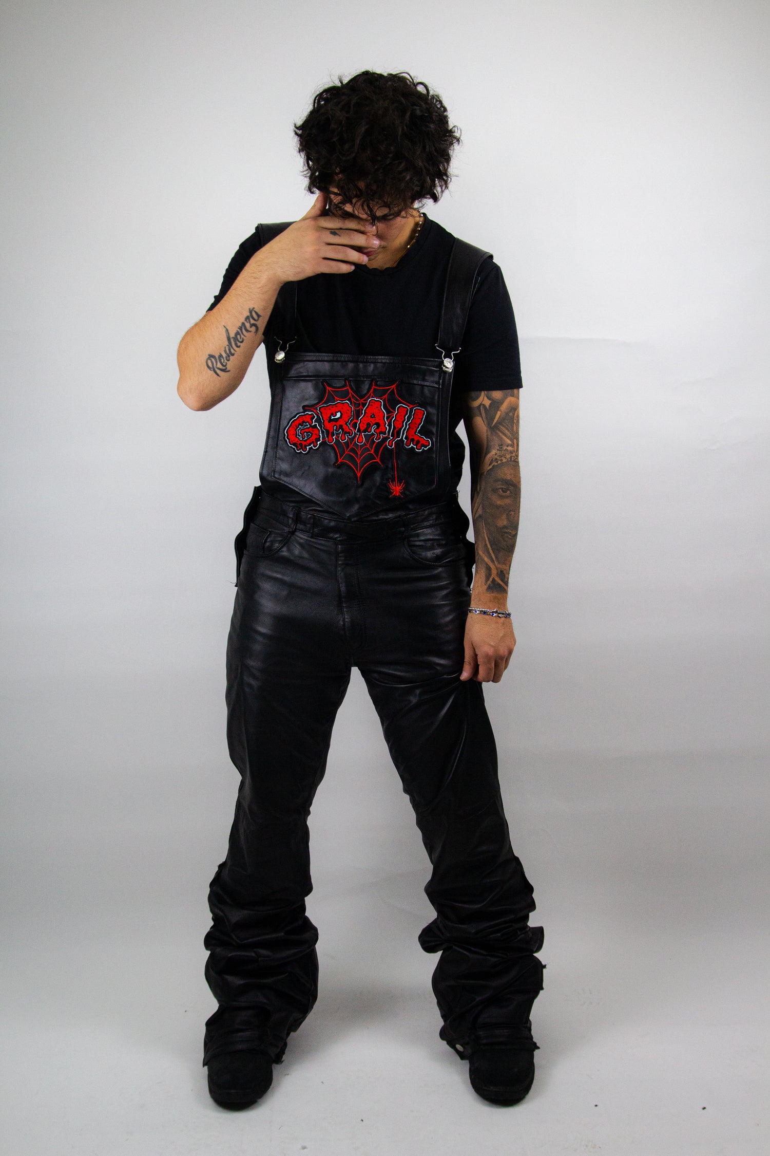 EMBROIDERED REVERSE SALOPETTE - REAL LEATHER