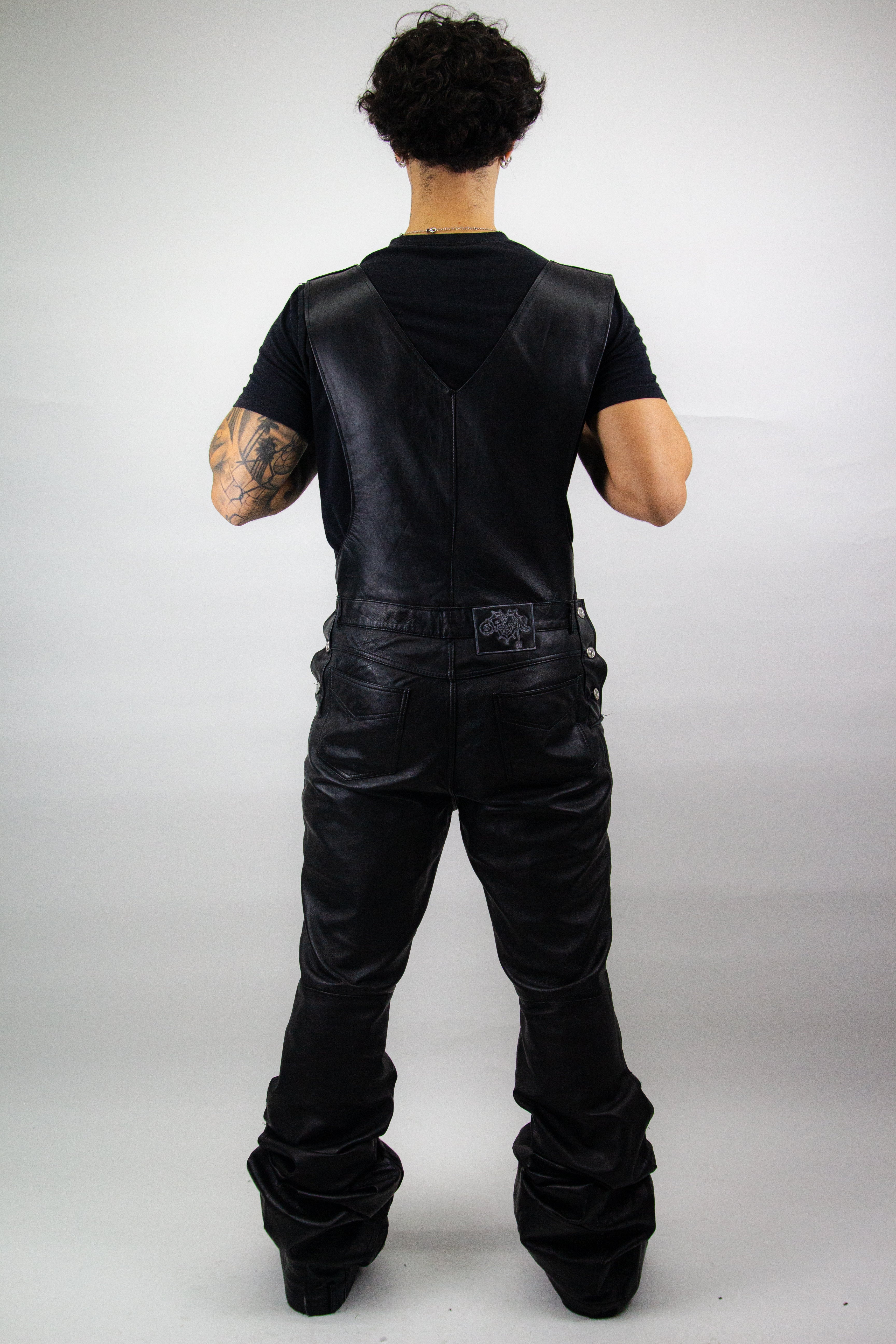 EMBROIDERED REVERSE SALOPETTE - REAL LEATHER