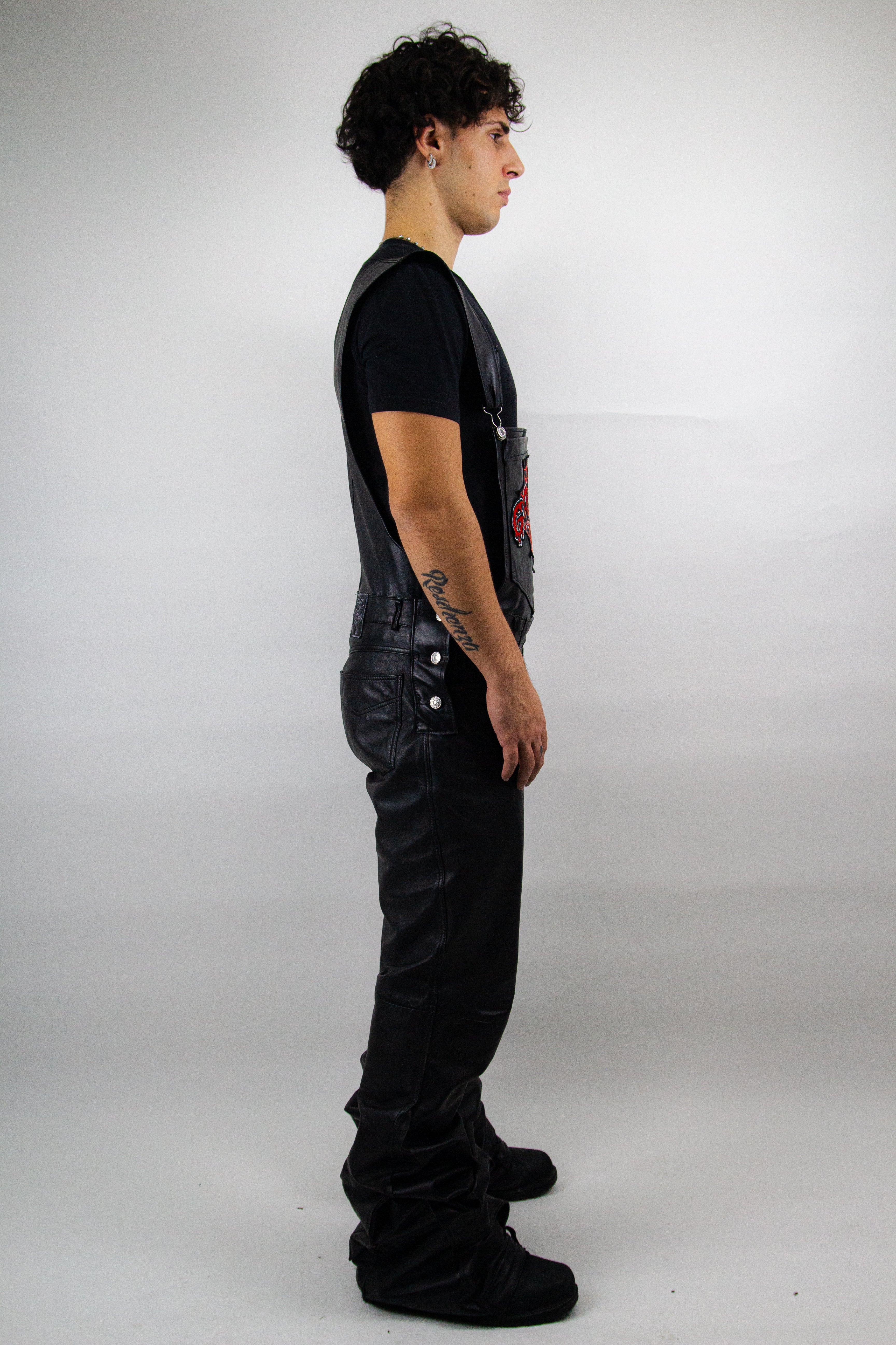 EMBROIDERED REVERSE SALOPETTE - REAL LEATHER