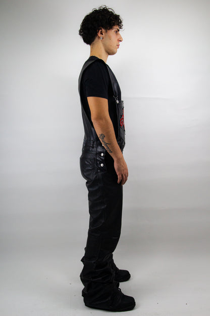 EMBROIDERED REVERSE SALOPETTE - REAL LEATHER