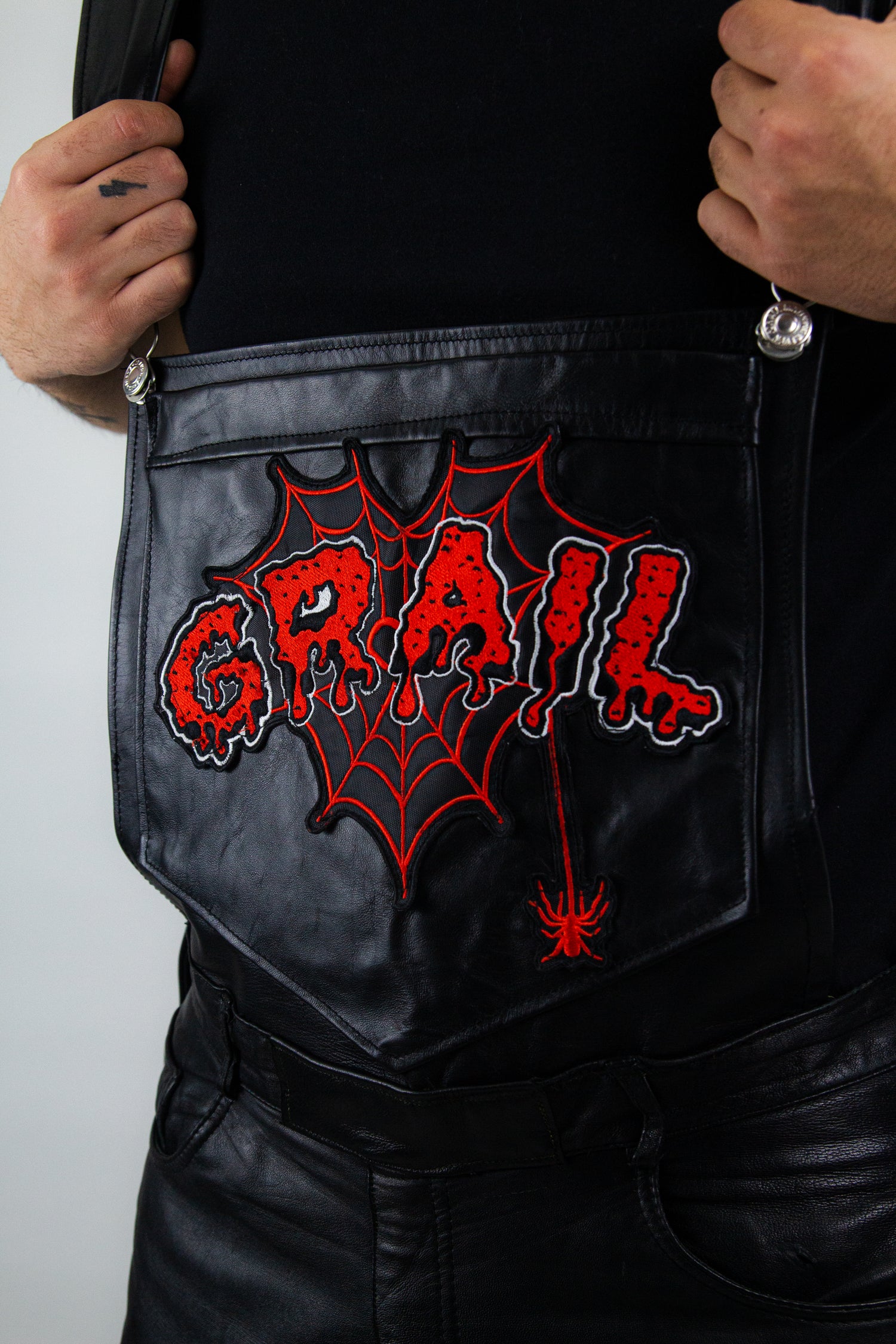 EMBROIDERED REVERSE SALOPETTE - REAL LEATHER