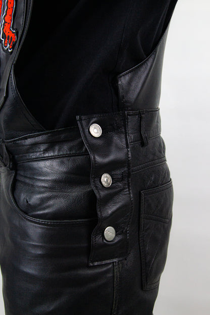 EMBROIDERED REVERSE SALOPETTE - REAL LEATHER