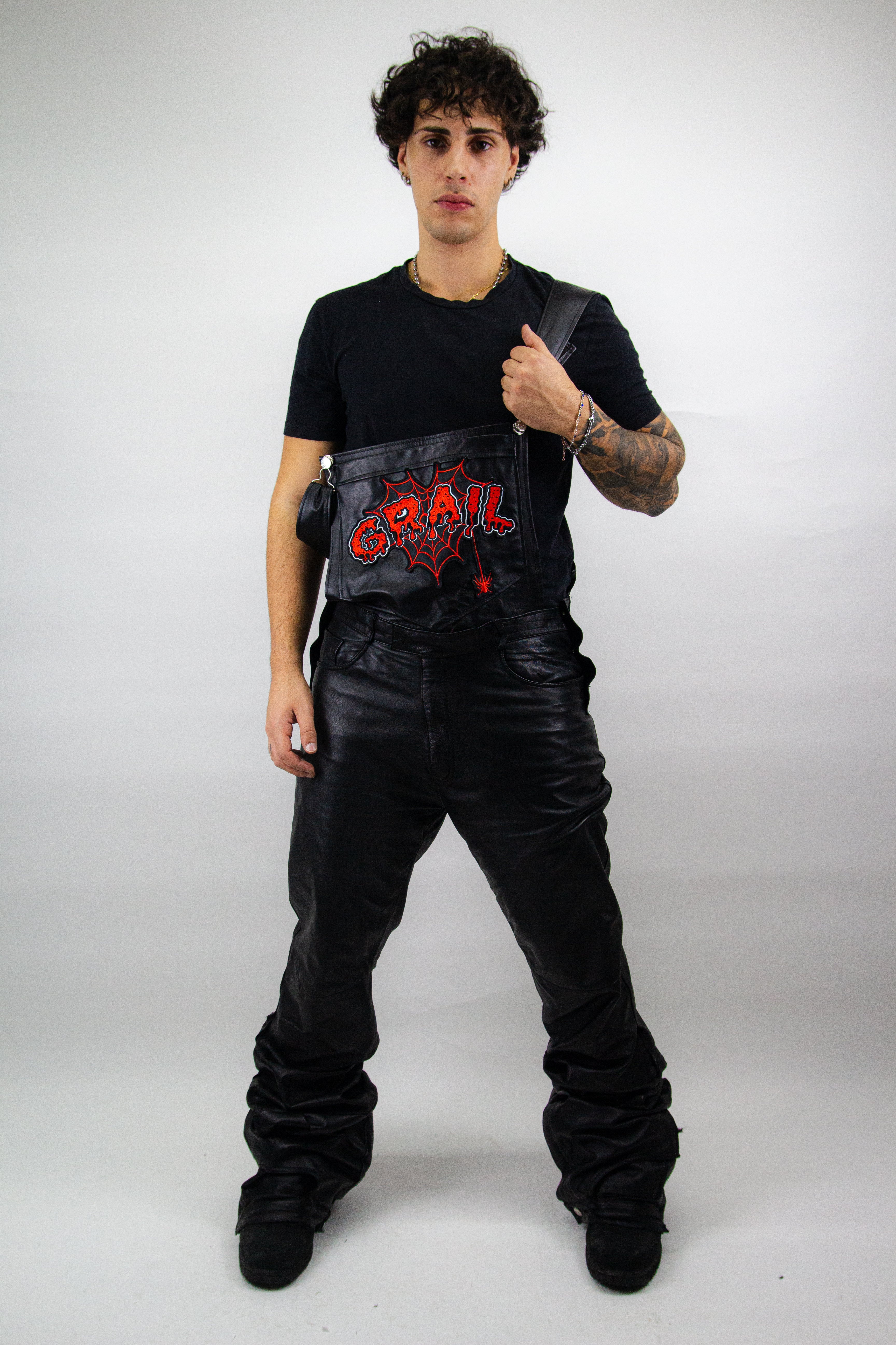 EMBROIDERED REVERSE SALOPETTE - REAL LEATHER