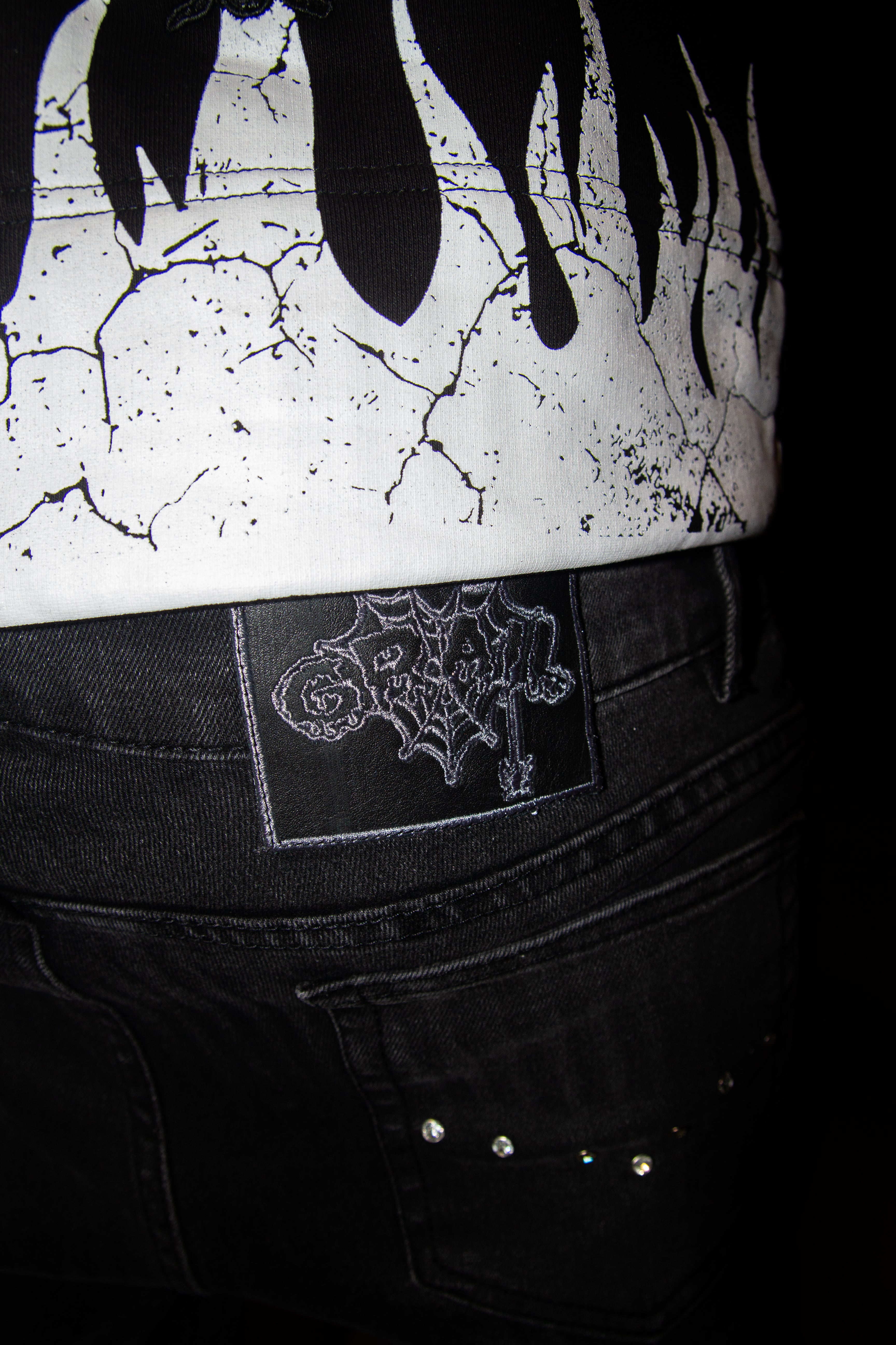 BLACK GREY WRINKLE ULTRA FLARED REVERSE DENIM