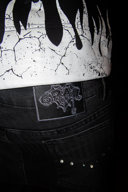 BLACK GREY WRINKLE ULTRA FLARED REVERSE DENIM