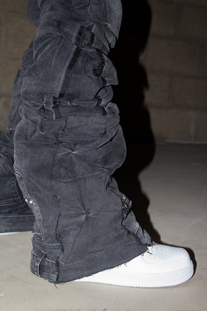 BLACK GREY WRINKLE ULTRA FLARED REVERSE DENIM