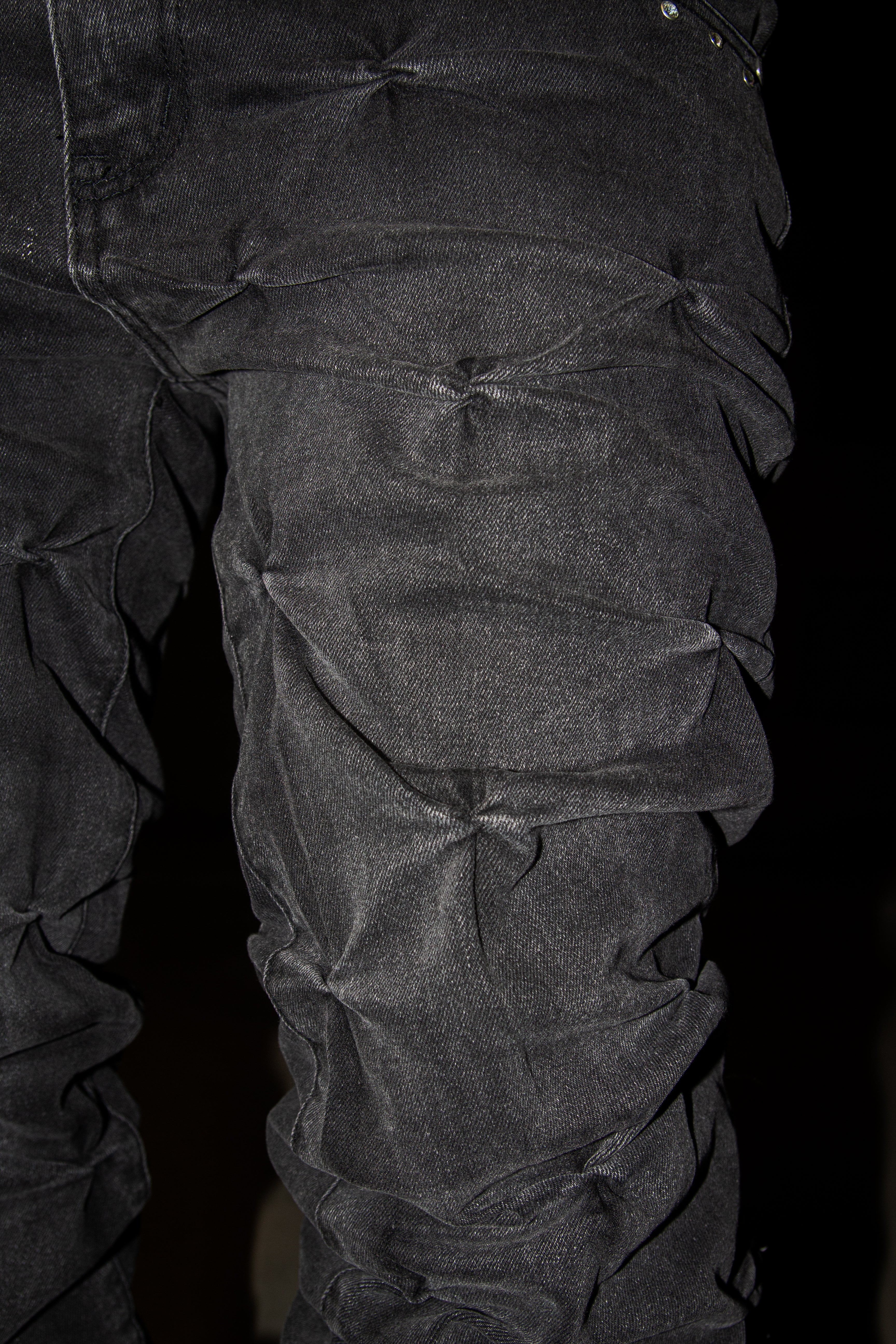 BLACK GREY WRINKLE ULTRA FLARED REVERSE DENIM