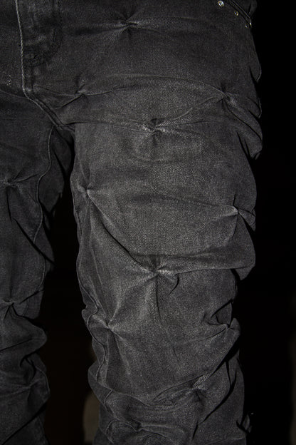 BLACK GREY WRINKLE ULTRA FLARED REVERSE DENIM