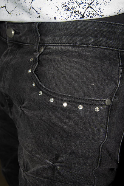 BLACK GREY WRINKLE ULTRA FLARED REVERSE DENIM