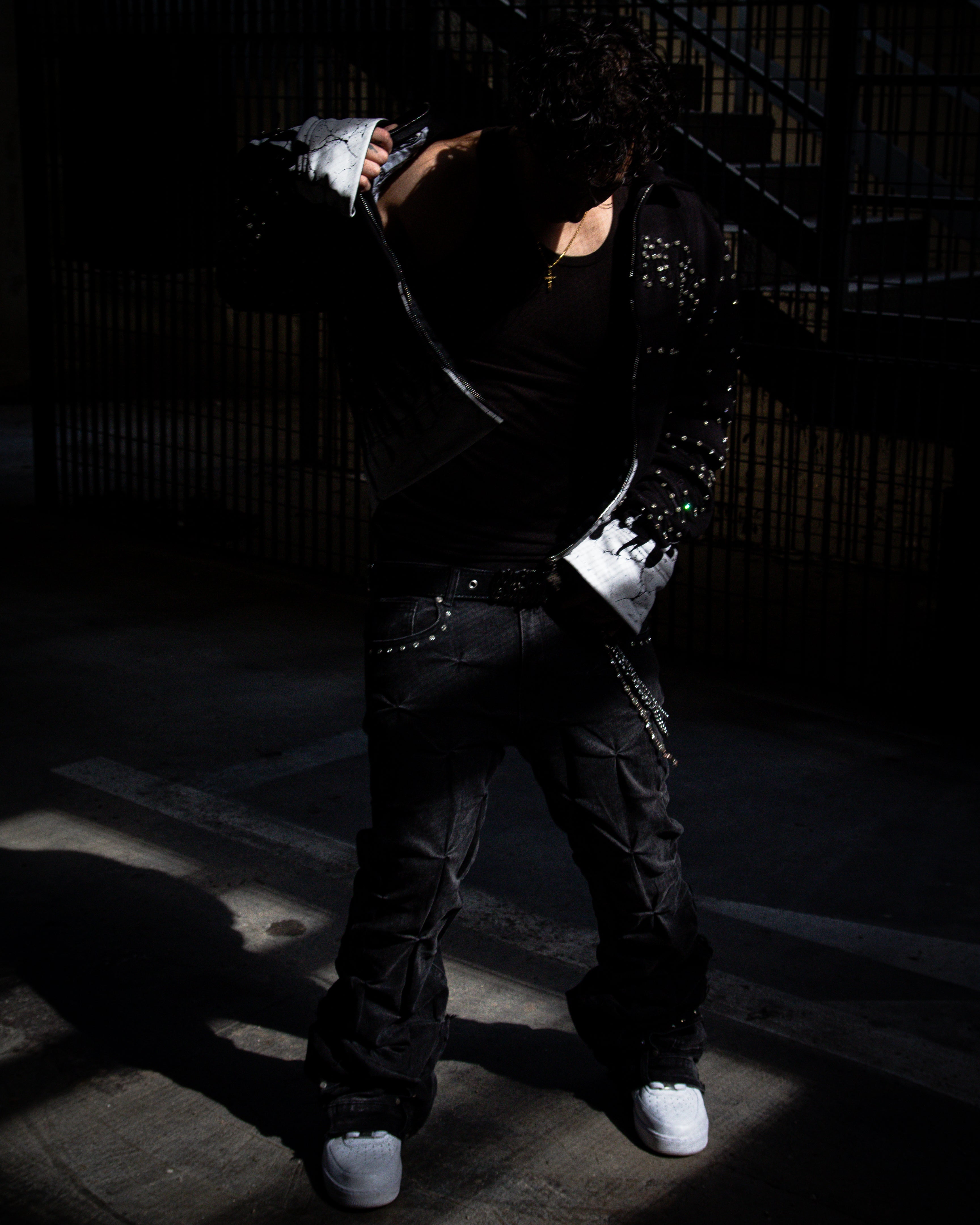 BLACK GREY WRINKLE ULTRA FLARED REVERSE DENIM