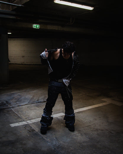 SMOKED GREY SHINE ULTRA FLARED REVERSE DENIM