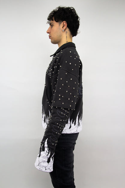 GRAIL BOXY EMBROIDERY SHINE ZIP ( GREY EDITION )