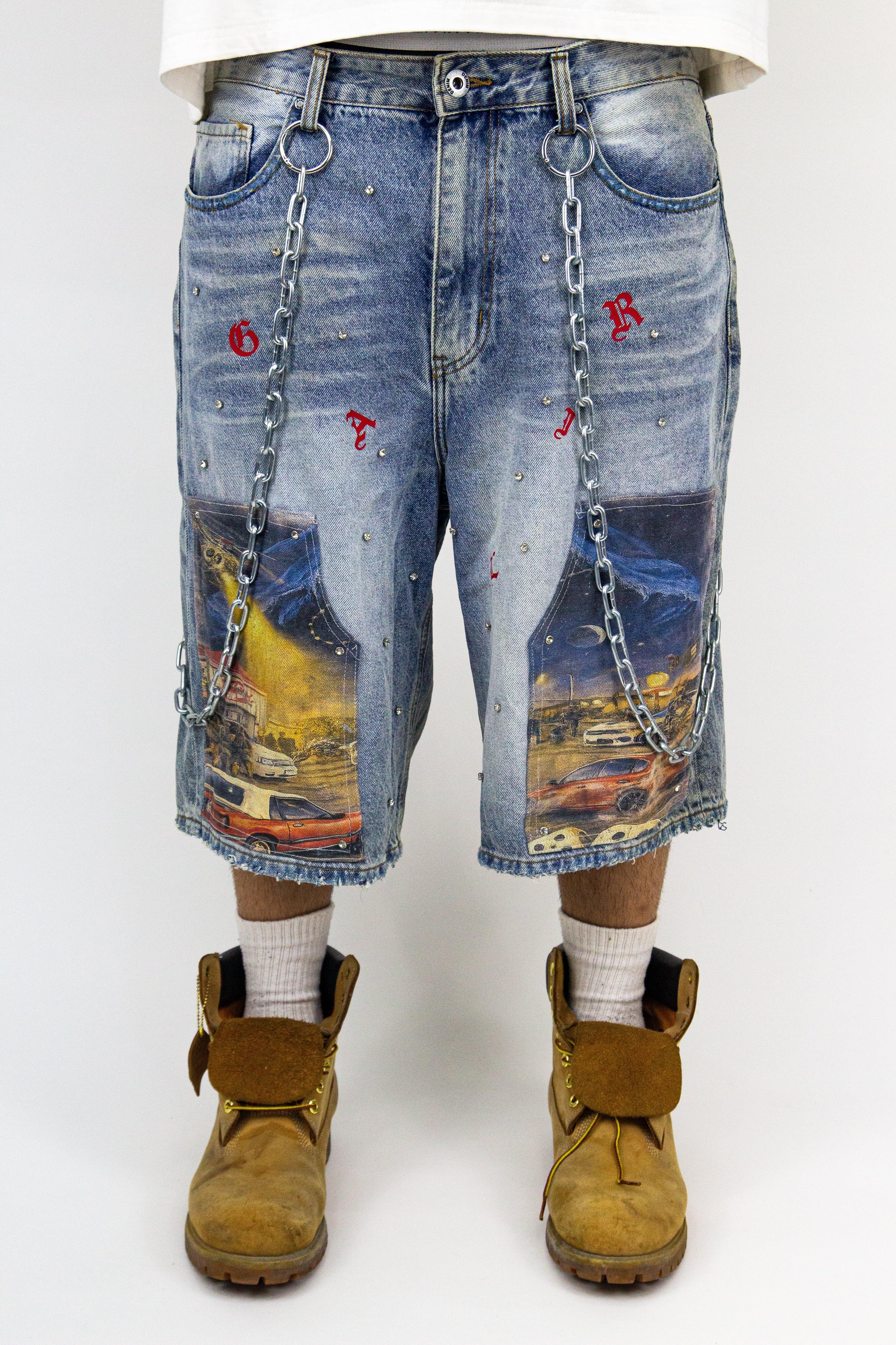 WASHED MIDNIGHT TRAFFIC JORTS