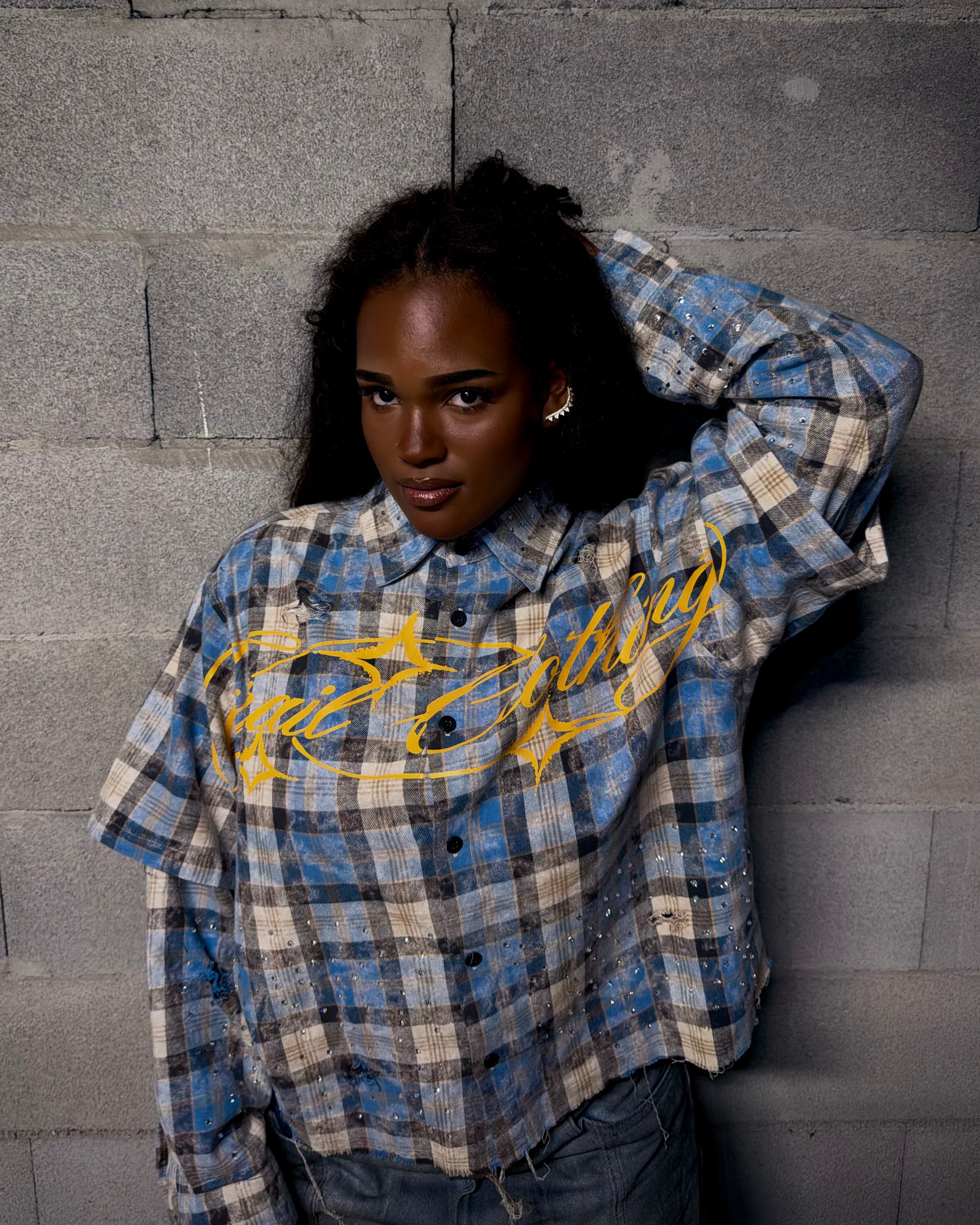 SKY SHINE DISTRESSED BOXY FLANNEL