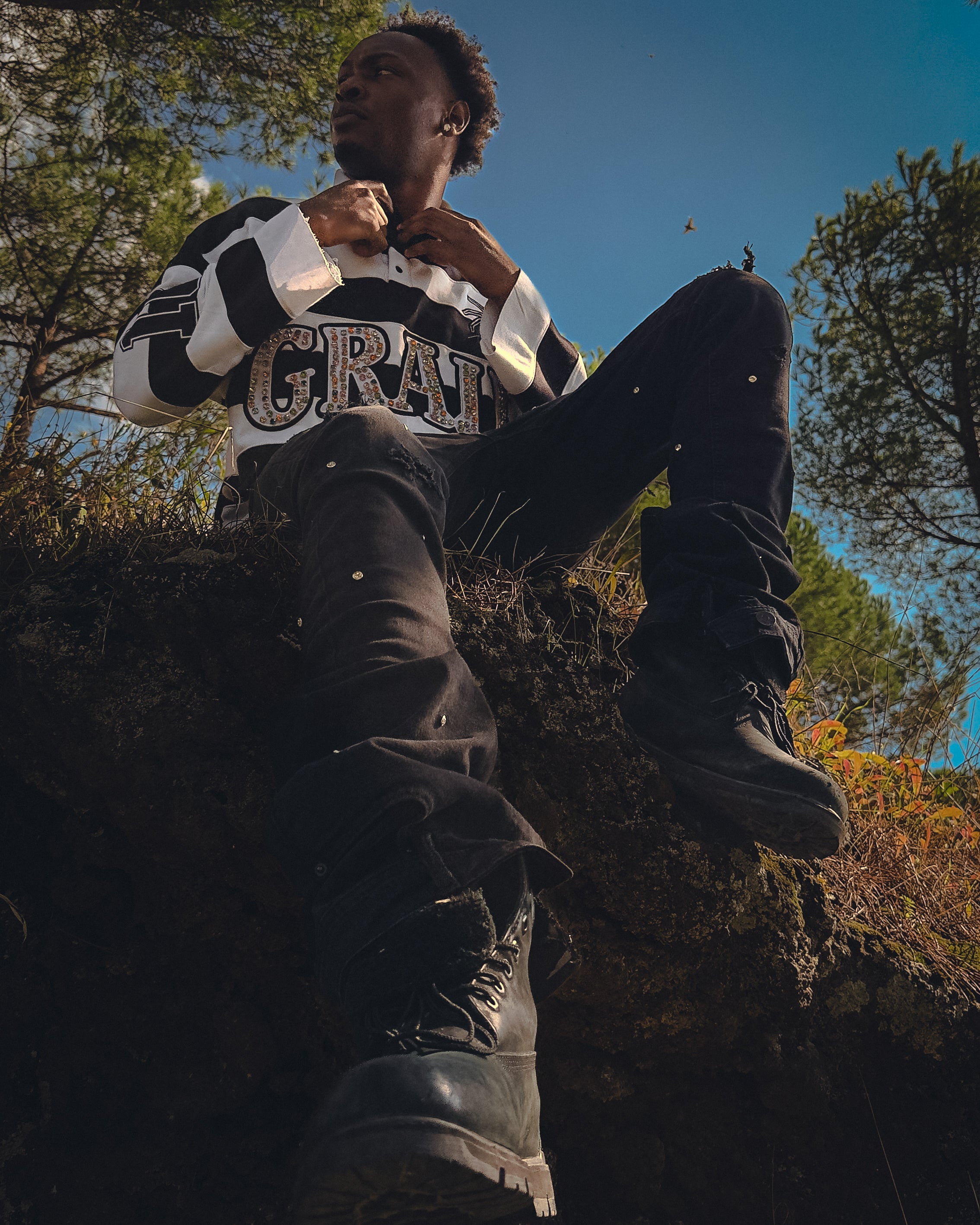 EMBROIDERY GEMS FLARED POLO ( BLACK EDITION )