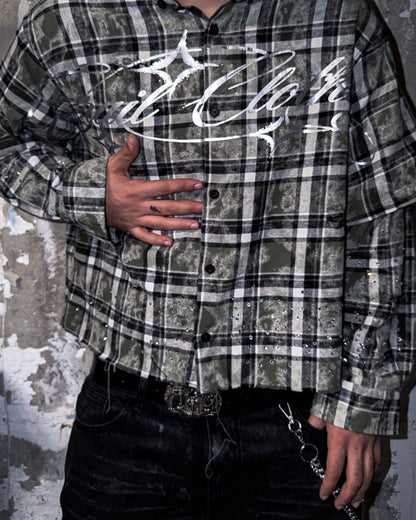 MOSS SHINE DISTRESSED BOXY FLANNEL