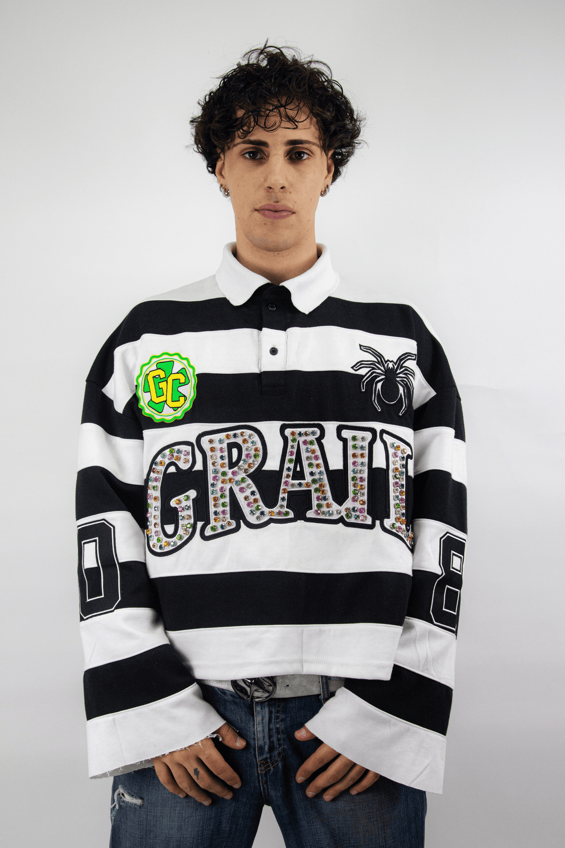 PRE-ORDER --- EMBROIDERY GEMS FLARED POLO ( BLACK EDITION )