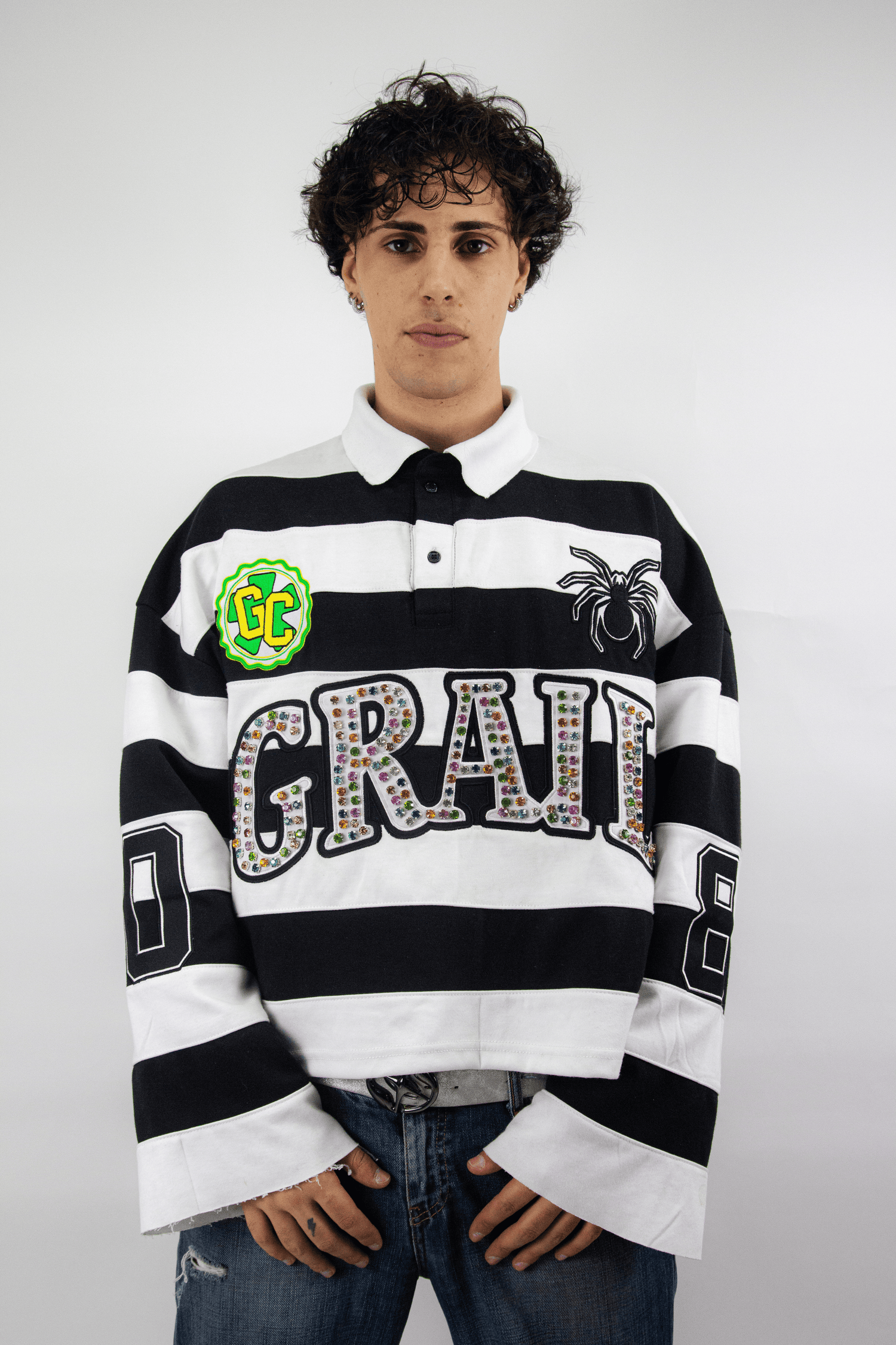 EMBROIDERY GEMS FLARED POLO ( BLACK EDITION )