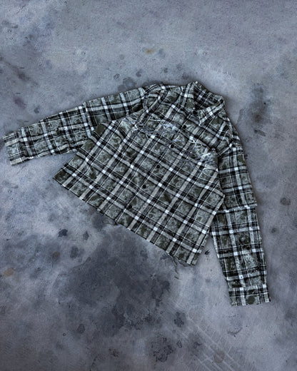 MOSS SHINE DISTRESSED BOXY FLANNEL