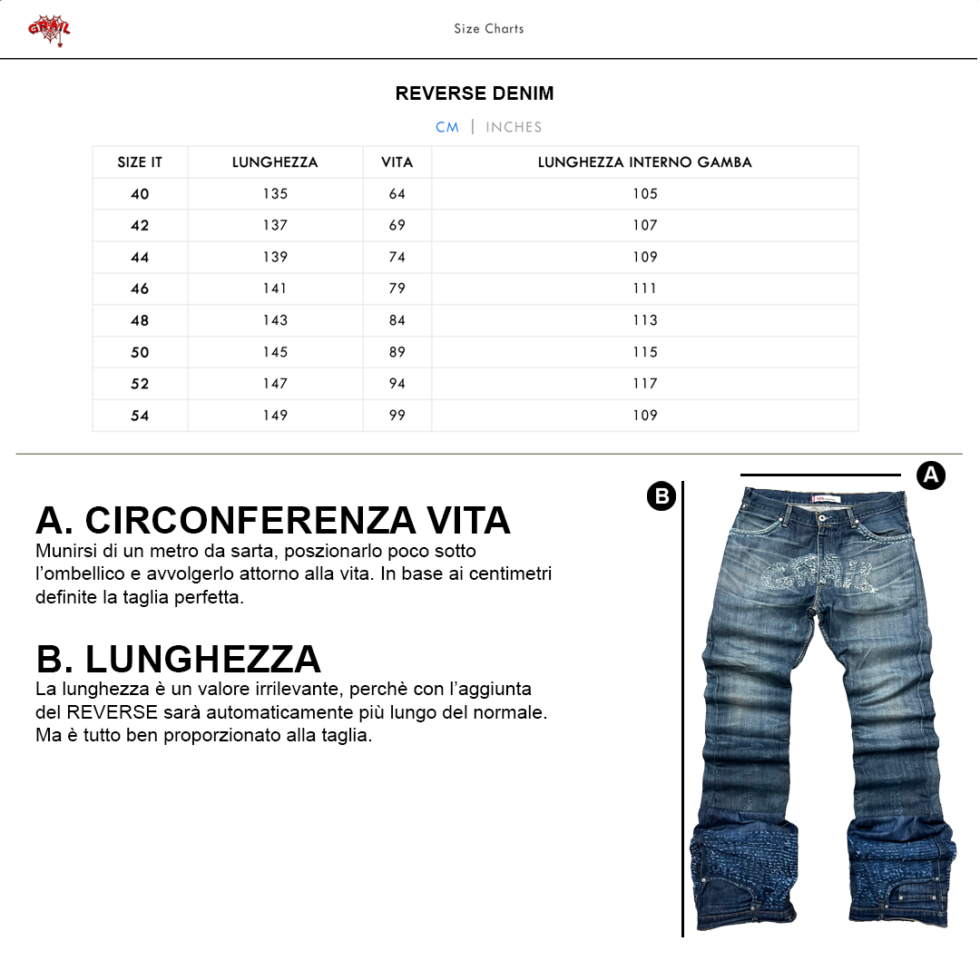 Size Chart per SLIME GREEN REVERSE DENIM
